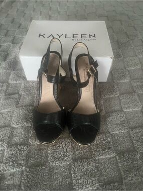 KAYLEEN By Los Angeles Black Open-Toe Ankle Strap Heels